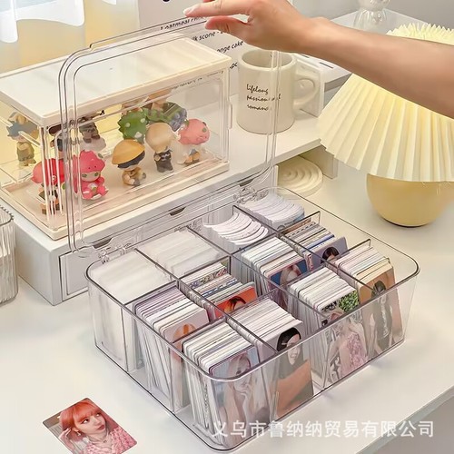 A compact card organizer box with divided compartments and a flip lid—perfect for Ultraman cards, customizable 3-inch game card sleeves, and more.