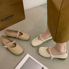法式粗跟单鞋女鞋2025新款春夏奶奶鞋配裙子软底珍珠孕妇玛丽珍鞋