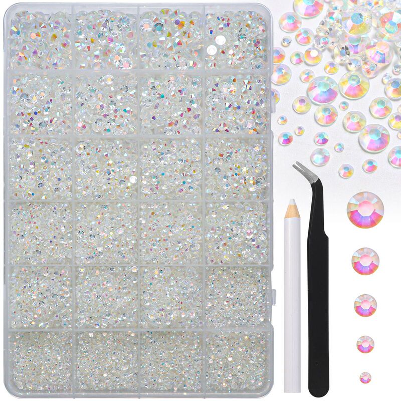 Cross-Border Popular 24-Grids Ab Color Pink White Resin Flats-Bottomed Diamond DIY Clothing Nail Art Diamond Mobile Phone Diamond Tweezers Pen Set