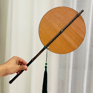 Waist Fan, Ancient Style Round Fan, Bamboo Silk Retro Palace Fan, Foldableable Folding Fan, Purple Bamboo Long Handle Dance Fan, Bamboo Weaving
