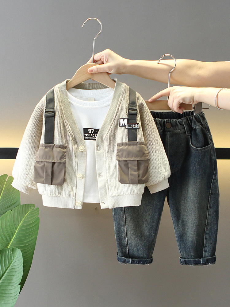 6157 Traje de otoño para niños 2025 Nuevo estilo fresco y atractivo Chaqueta degradada de primavera y otoño para niños Traje de tres piezas Otoño para bebés