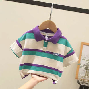 Boys' Stripesd Short-Sleeved Polo Shirts, Kindergarten Baby Fashionable Half-Sleeved Summer Tops, Small Kidsren's Short-Sleeved T-Shirts, Trendy