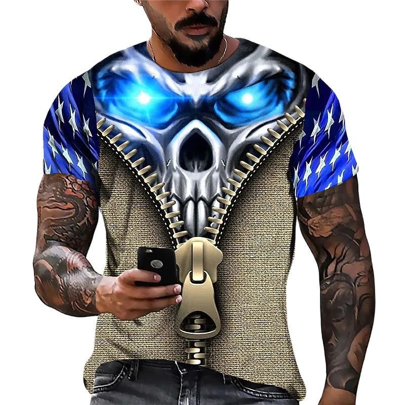 Amazon AliExpress popular skull digital printing 3DT T-shirt men's summer breathable short sleeve top
