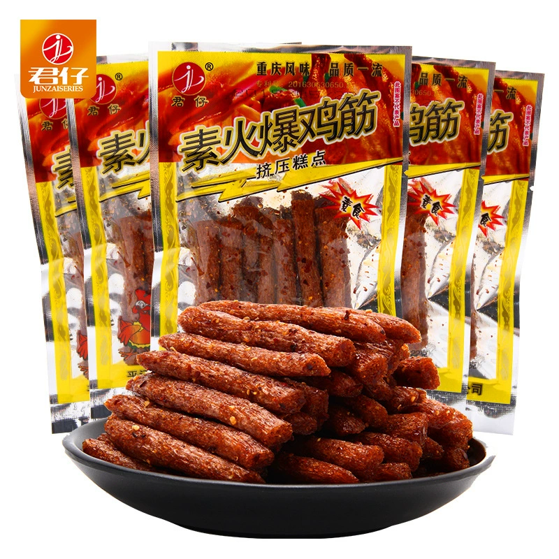 Junzai Su Горячие куриные сухожилия Острая полоска 18 г 8090 Детские ностальгические закуски Острые красные закуски Хунань Чунцин Чистая