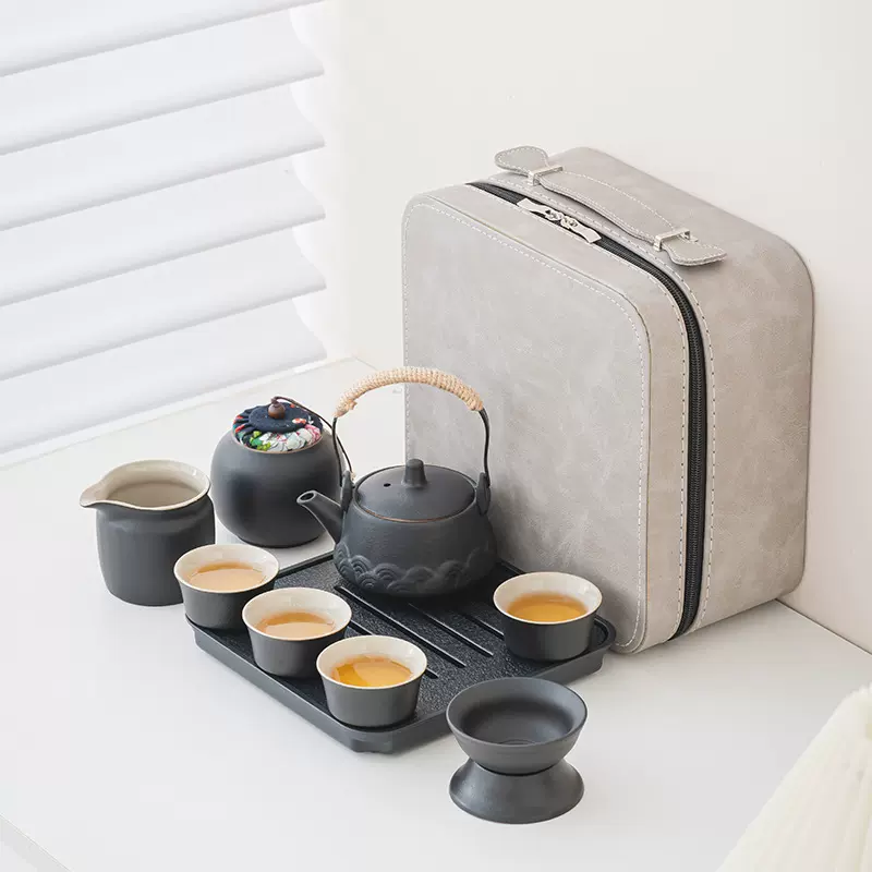 黑陶旅行功夫茶具家用小套装简约日式一壶四杯侧把泡茶壶户外批发