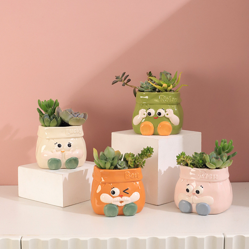 Chậu Cây Resin Chậu cây mọng nước bằng gốm hoạt hình, chậu mini để bàn, trang trí sân vườn và nhà (RG-135)