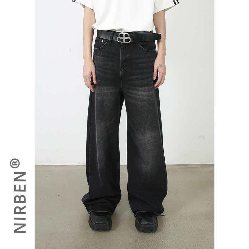 nirben Denim | National fashion washed jeans men's Ruan Shuai Korean style loose washed straight wide-leg mopping pants nirben Denim | National fashion washed jeans men's Ruan Shuai Korean style loose washed straight wide-leg mopping pants