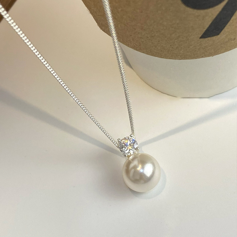European and American Cross-Border Flash Diamond Single Pearl Necklace Women's Niche High-End Fashion Ins Style Clavicle Chain Wholesale