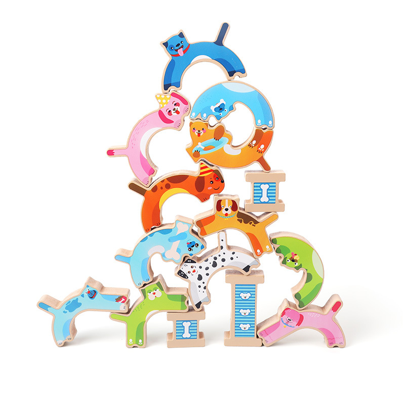 Children's Wooden Toy Puppy Balance Stacking Puzzle Building Blocks Hand-eye Coordination Game Stacking High Wooden Toy