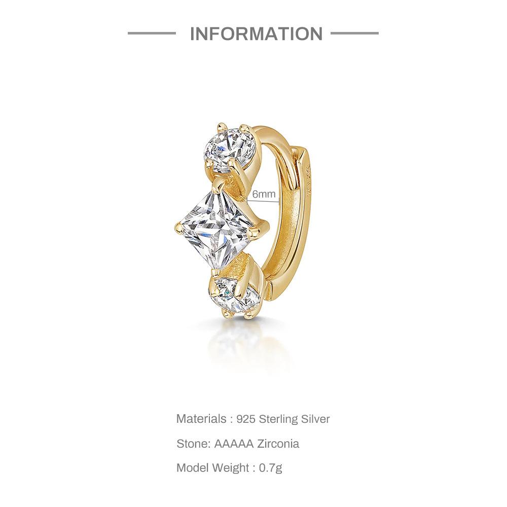3g Weight Zircon Inlay Material Earrings Classification 1 Piece Quantity Daily Occasion 925 Sterling Silver Material Round, Square Pattern Women'S Gender Inlay Design Retro Style 1 Piece 925 Sterling Silver Zircon Round Square Earrings 8