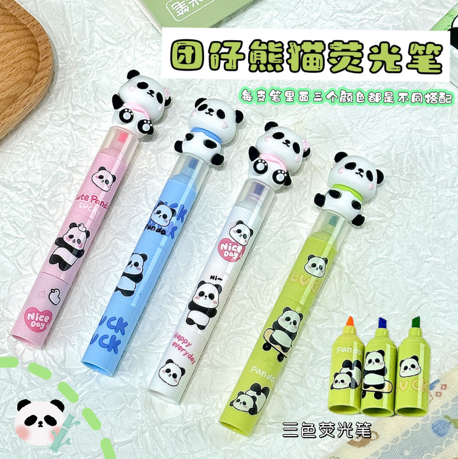 Cartoon group boy panda puntero pen