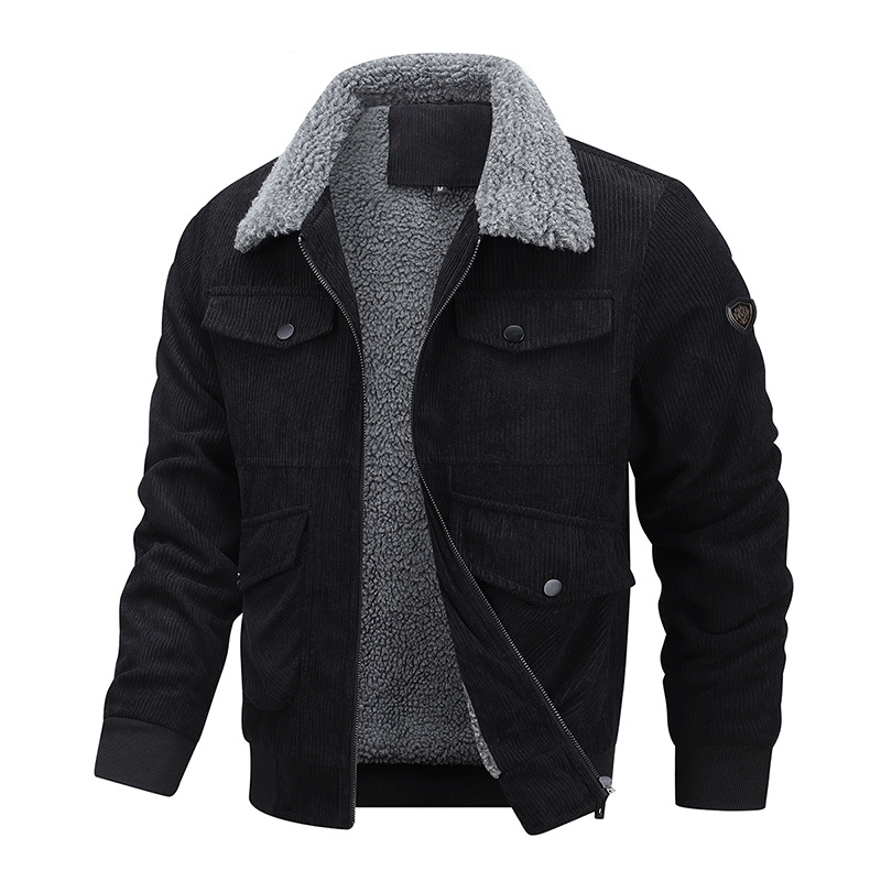 Capa de algodón M - 8X para hombres otoño y invierno 2025 nuevo tipo de tela de terciopelo grueso de algodón de mediana edad papá con chaqueta caliente de cachemira de cordero