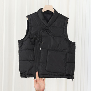 Cross-border Retro Cotton Vest Women's 2024 Winter Thickened Chinese Style Vest National Style Women's plus size Cotton-padded Jackets