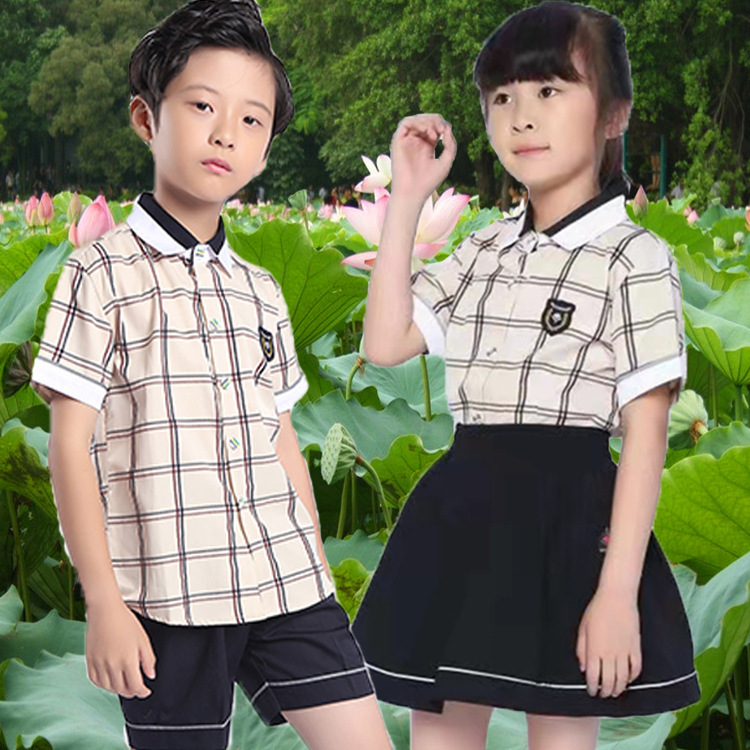 Nanning Primary School Students Summer School Uniform Children's Plaid Short-Sleeved Suit Ready for Sale Nanning Primary School Students Summer School Uniform Children's Plaid Short-Sleeved Suit Ready for Sale