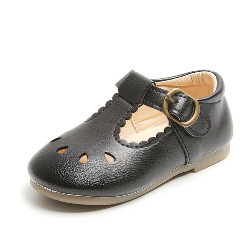 Summer new style Velcro small leather shoes for boys and girls, retro British style hollow children's soft-soled beanie shoes, casual shoes