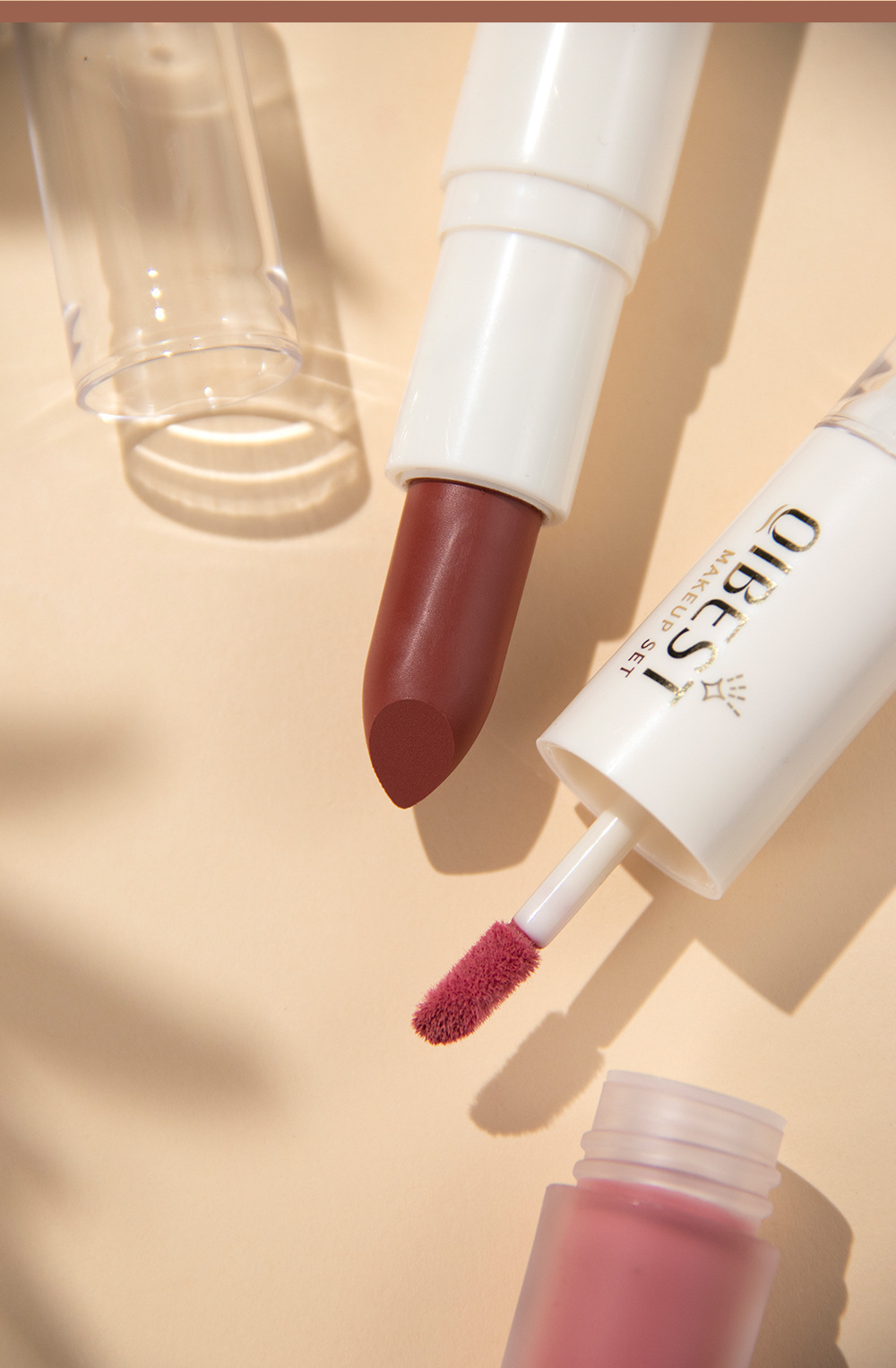 QIBEST double-headed velvet makes the lips look fair and red, does not fade easily, matte non-stick cup, long-lasting natural three-dimensional lip gloss, cross-border undefined