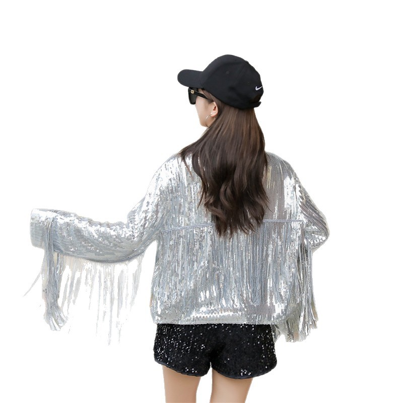 Chaqueta Corta para Mujer de Poliéster, con Lentejuelas y Flecos