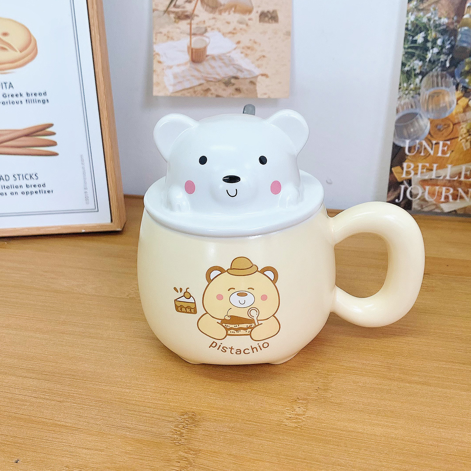 Taza con tapa, cuchara, linda taza de oso, corazón de niña de alto valor, taza de agua potable, regalo de cumpleaños para niñas