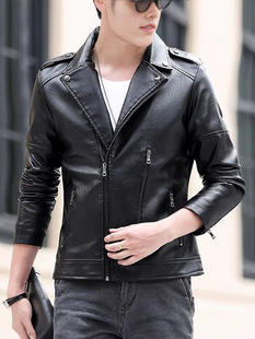 Cross-border Leather Men's Slim-fit Short Leather Jacket Young Handsome Jacket Windproof Biker Suit Lapel Top
