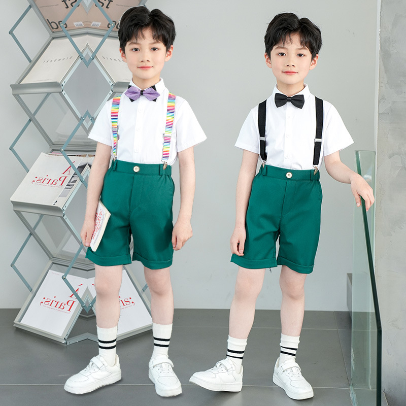 2024男童禮服夏裝新款兒童背帶褲六一套裝帥氣鋼琴主持合唱演出服