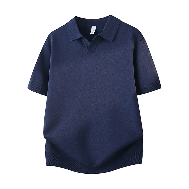 Polo camiseta de punto camiseta de manga corta hombre cuello V gaviota cuello viejo viento delgado camiseta de hielo de seda de verano fábrica transfronteriza al por mayor
