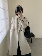 羊毛两件套2025秋冬加厚双面羊毛大衣长款针织立领西装款羊绒毛呢