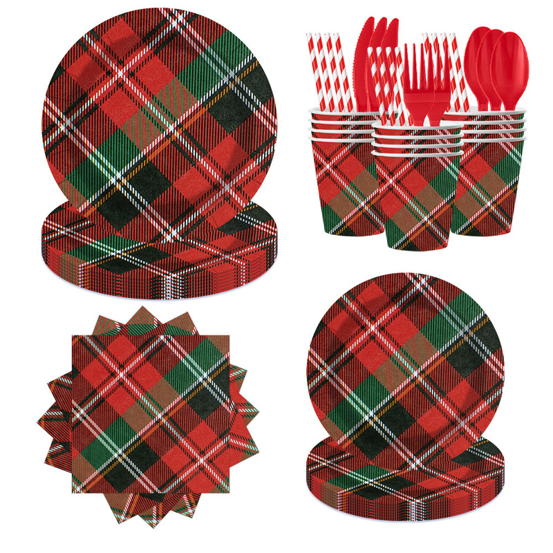 Cross-Border Christmas Party Paper Plate Tableware Set Disposable Printed Paper Tissue Paper Cup Paper Plate Decoration Supplies Wholesale