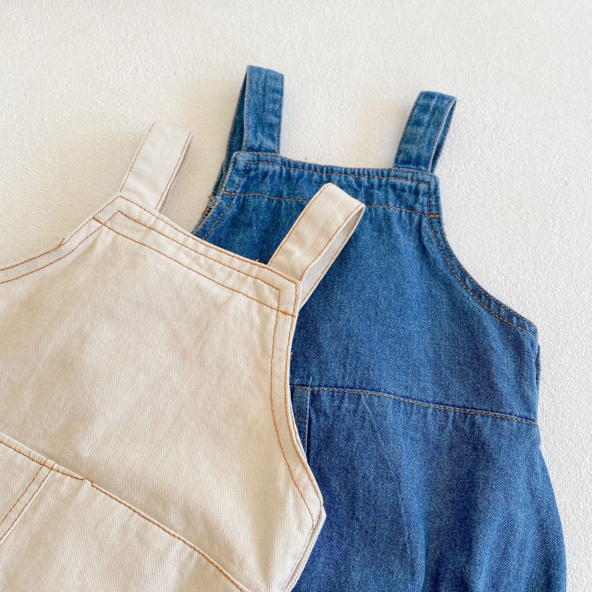 2024 Printemps Été Bébé Garçons et Filles Bretelles Cowboy, Sacs, Vêtements Plats, Combinaison En Coton 0-2 Ans, Vêtements Crawler_voghion.com