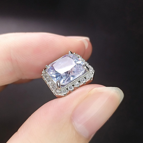 European and American high-end luxury Paraiba square pendant female princess cut through hole bracelet accessories dual-use diy jewelry