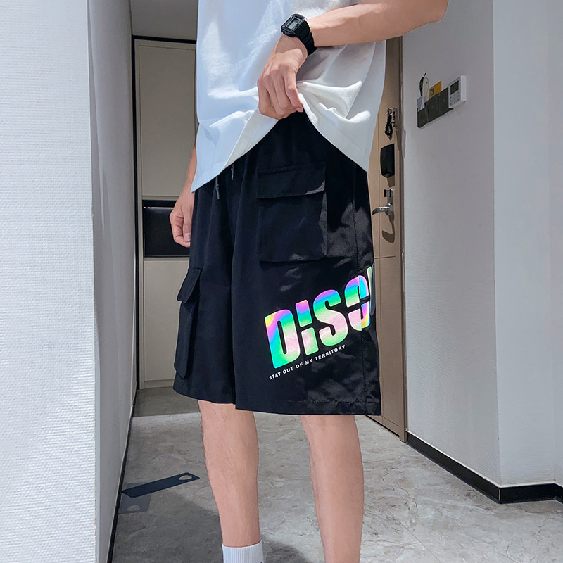 Shorts men's trendy loose men's casual pants hip hop sports fifth pants printed multi-pocket workwear shorts summer