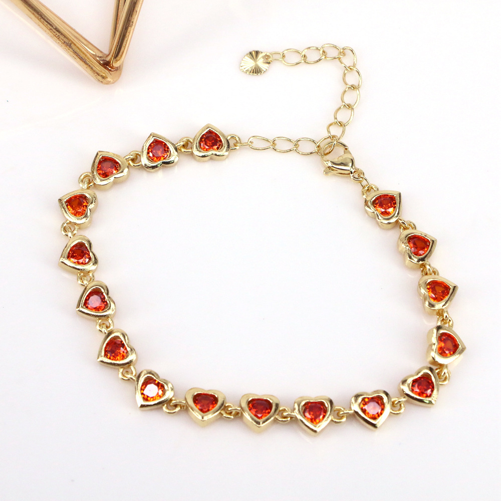 Fashion Heart Shape Copper Bracelets Gold Plated Zircon Copper Bracelets