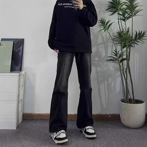 Black skinny jeans for men, spring and autumn, slimming straight tube, cool and stylish, high-end American retro long pants 