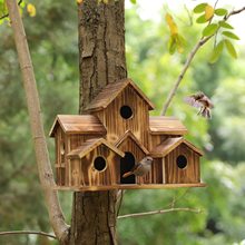 跨境木质鸟窝创意田园户外鹦鹉鸟巢别墅式喂鸟器摆件