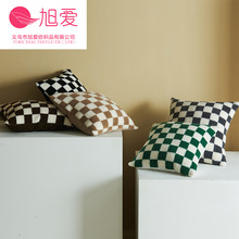 严选旭爱多色棋盘格羊羔绒抱枕客厅沙发靠垫套腰枕含芯/不含芯