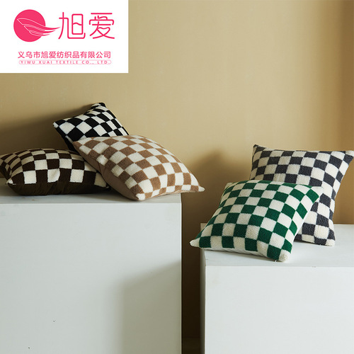 Carefully selected Xu Ai multi-color checkerboard lamb velvet pillow living room sofa cushion cover waist pillow with core/without core