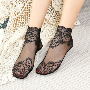 Women's Boat Socks Spring and Summer Socks Mid-Calf Lace Socks Deodorant Breathable Sweat-Absorbent Non-Slip Women's Socks Invisible Socks