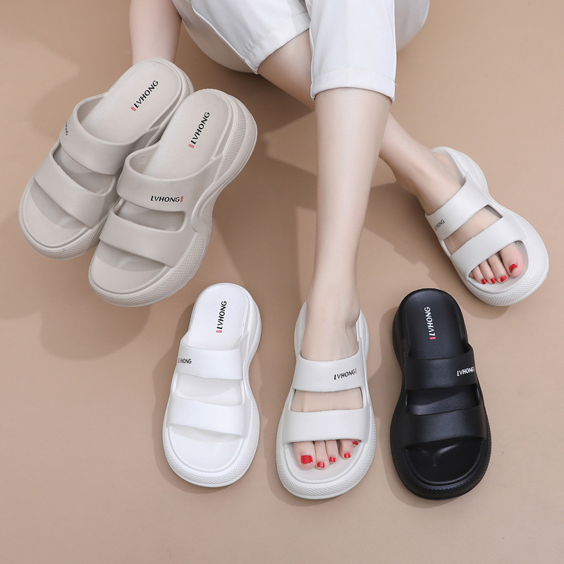 2025 nueva moda muffin de fondo grueso zapatillas frías de tacones altos EVA para mujeres de verano para aumentar la altura zapatillas casuales transfronterizas