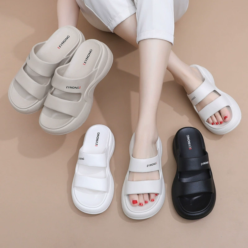 2025 новый модный толстый фасон на высоком каблуке шпагат EVA женская летняя наружная одежда увеличенные повседневные тапочки через границу