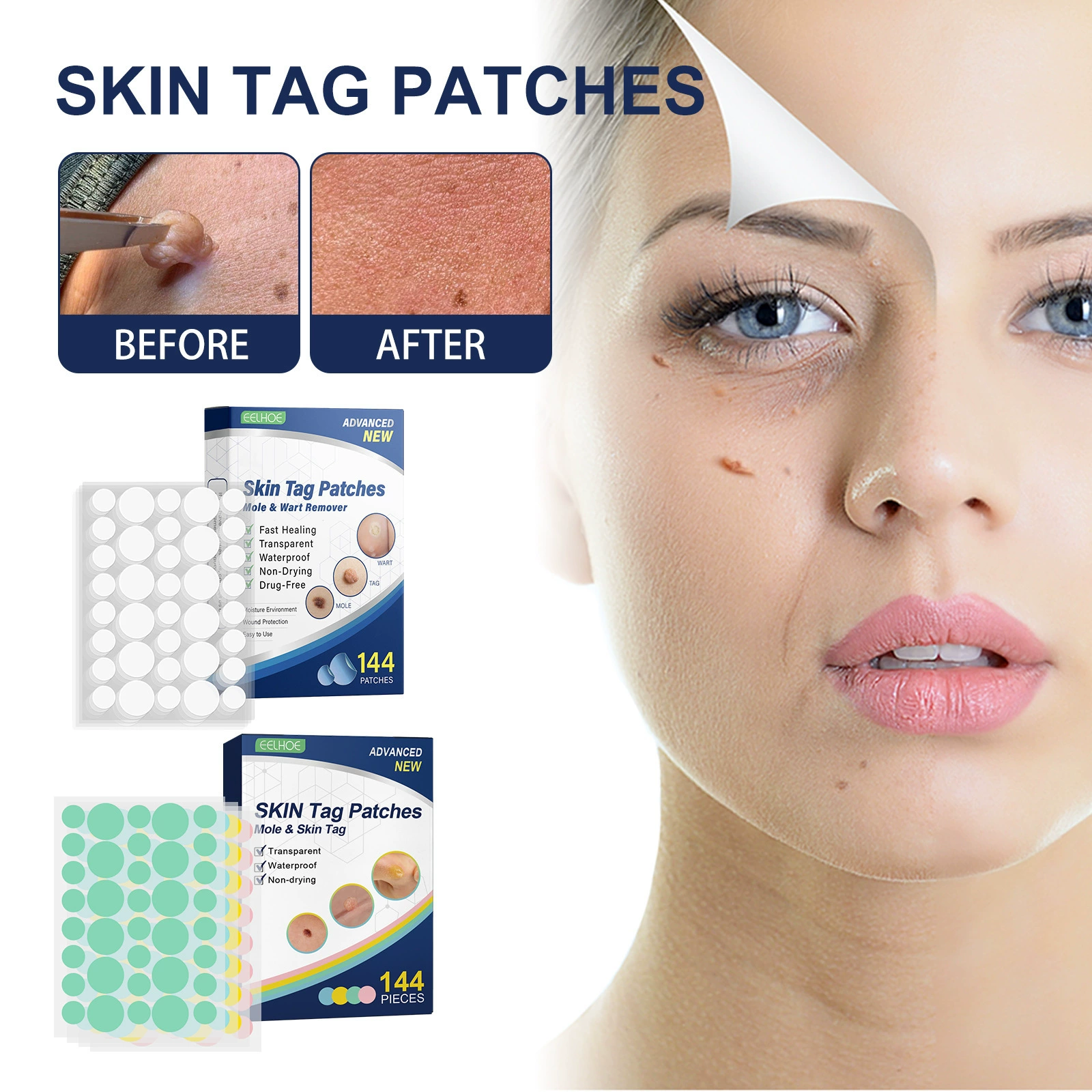 EELHOE бородавка наклейка очищает кожу этикетка, чтобы осветлить родинку, мясо, мозоли, гладкая кожа, бородавка, наклейка по уходу