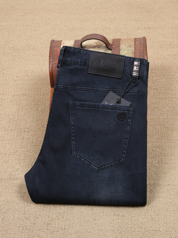 Summer straight stretch Denim trousers dark blue thin cotton polyester fiber luxury casual men's pants