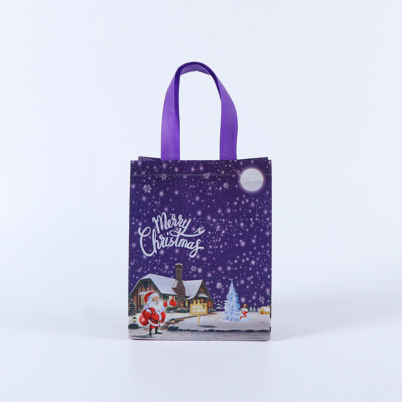 Bolso de Navidad de punto transfronterizo, bolsa de embalaje de regalo, bolsa no tejida laminada en caliente plegable portátil personalizada