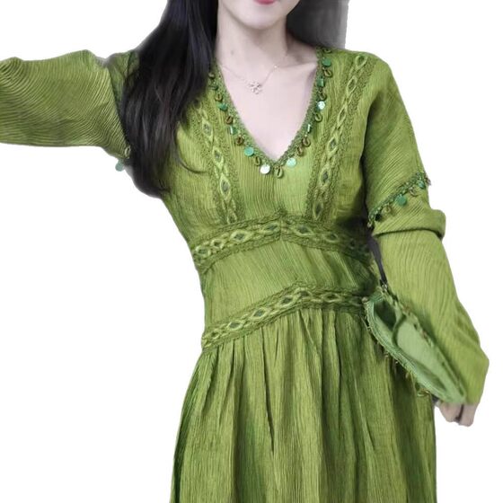 Green Ethnic Style dress Dopamine Beautiful Skirt Yujie Wear Spring Miu Li Miu Qi Skirt Female Spring