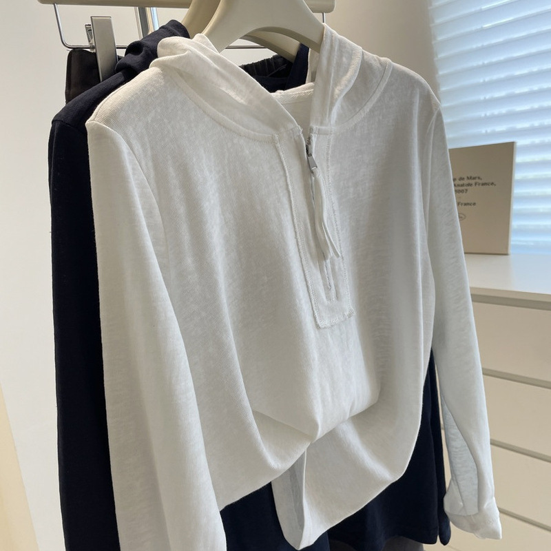 Simple and Stylish Half-Zip Hooded Long-Sleeve T-Shirt for Women! Early Autumn Lazy Loose Pullover Casual Base Shirt Top Simple and Stylish Half-Zip Hooded Long-Sleeve T-Shirt for Women! Early Autumn Lazy Loose Pullover Casual Base Shirt Top