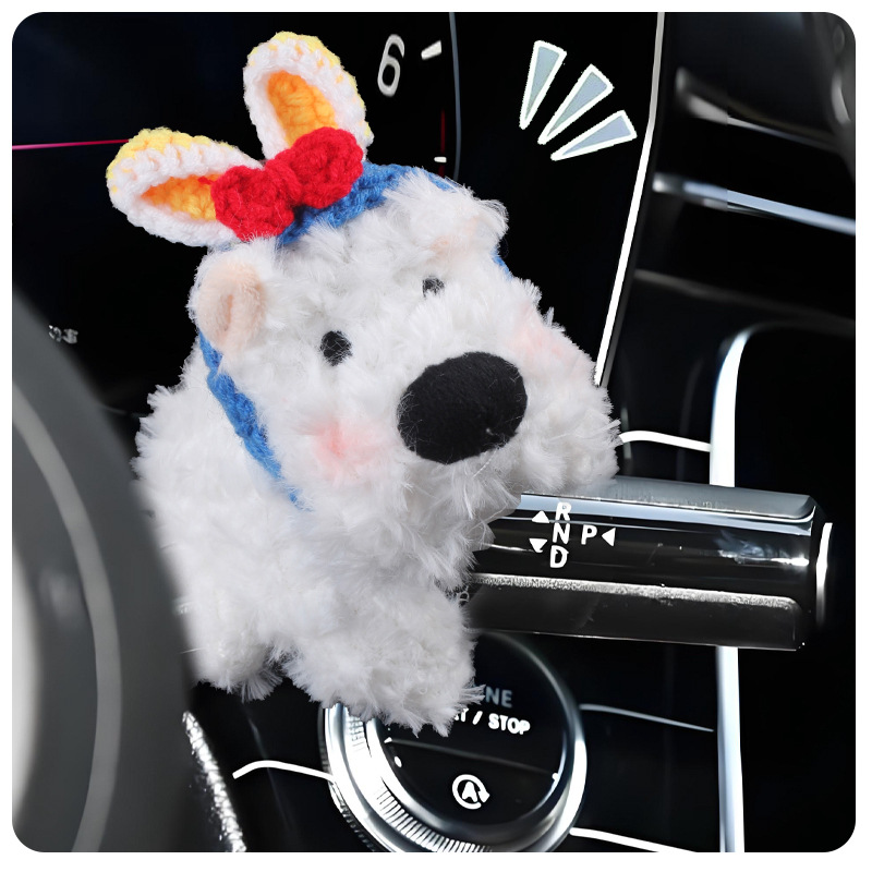 West Highland Car Gear Shift Decoration Plush Doll Wiper Turn Signal Car Interior Ornament for Women
