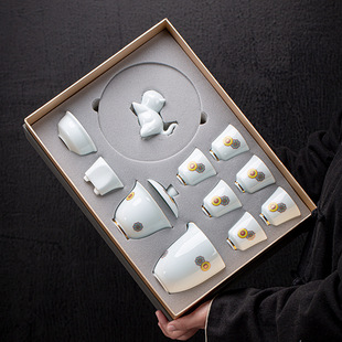 Ceramic kung fu tea set suit celadon bowl wholesale home printing logo company business gift box