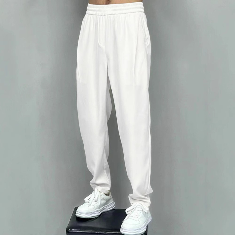 Men's Spring and Summer New Pants Trendy Brand Wrinkle-Resistant Ice Silk Cool Workwear Long Pants Loose Straight Drape Casual Dress Pants