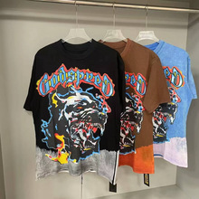 GODSPEED美式高街潮牌狗头印花T恤复古洗水做旧纯棉宽松短袖上衣