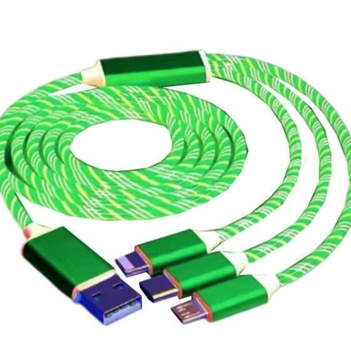 Un cable de datos de tres corrientes para Android tipo-c Apple 3 en 1 carga rápida lámpara de caballo de carreras de luz flash de carga