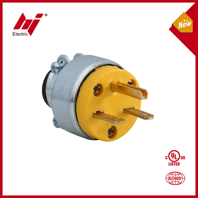 新款黄色美标直插组装电源插头 美式可拆卸电缆插头NEM 6-15P