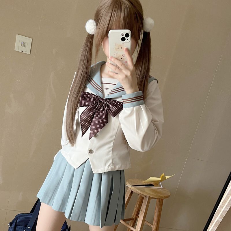 原创 薄荷奶绿 收腰显瘦JK制服水手服中间服长袖套装